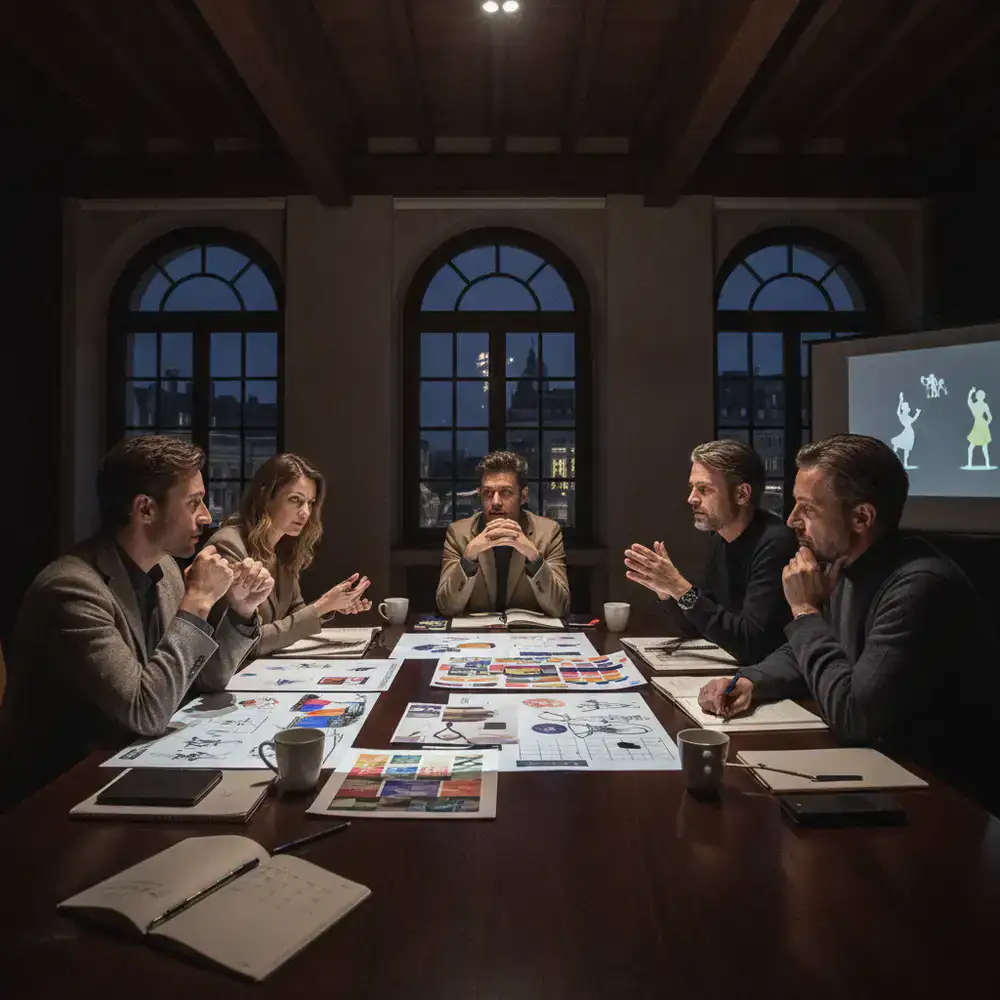 The core artistic curation board reviewing festival plans
