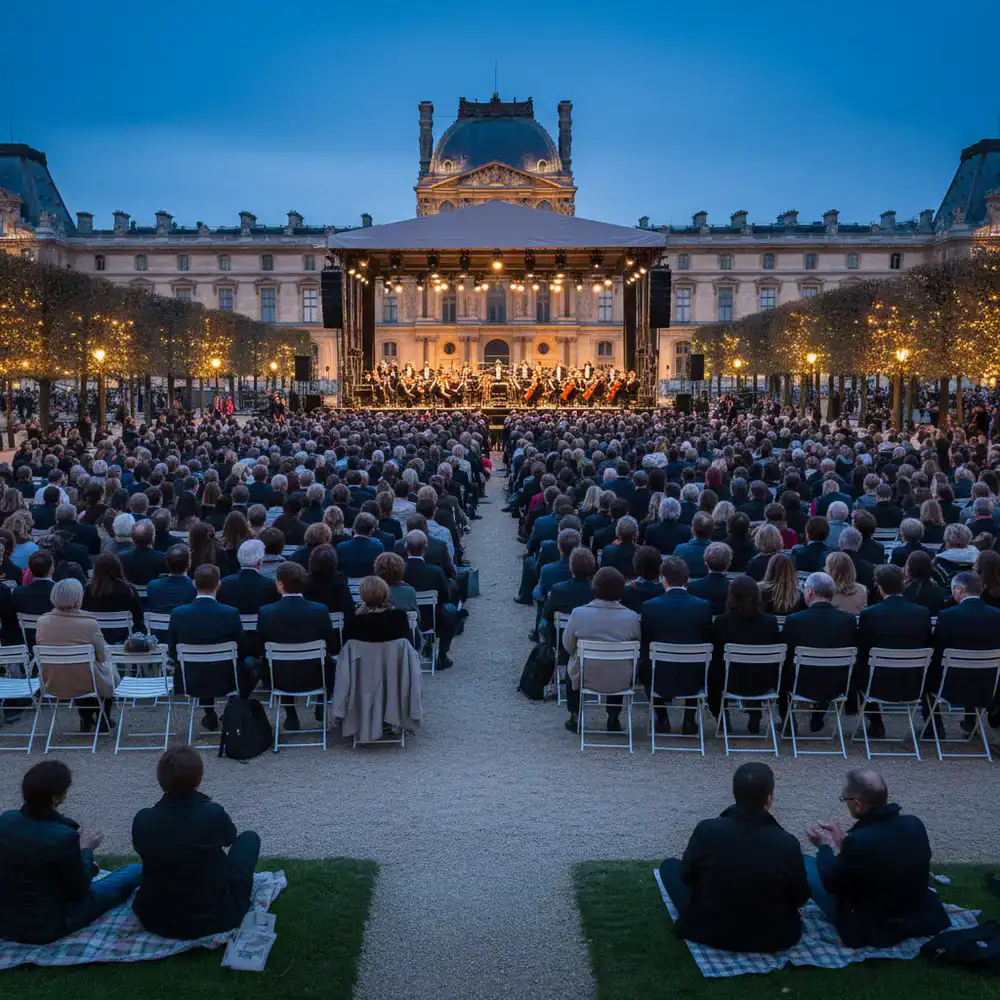 Crowd enjoying an open-air classical concert in Paris