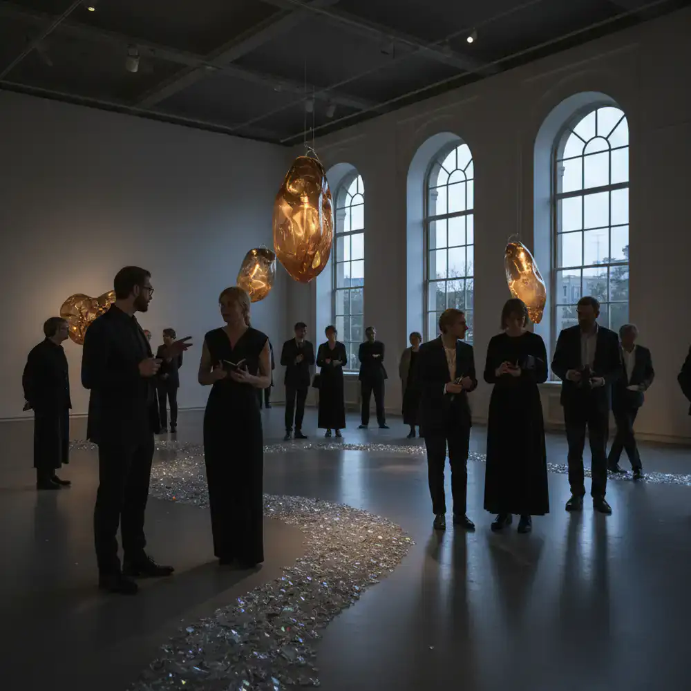 Visitors exploring a contemporary art gallery installation